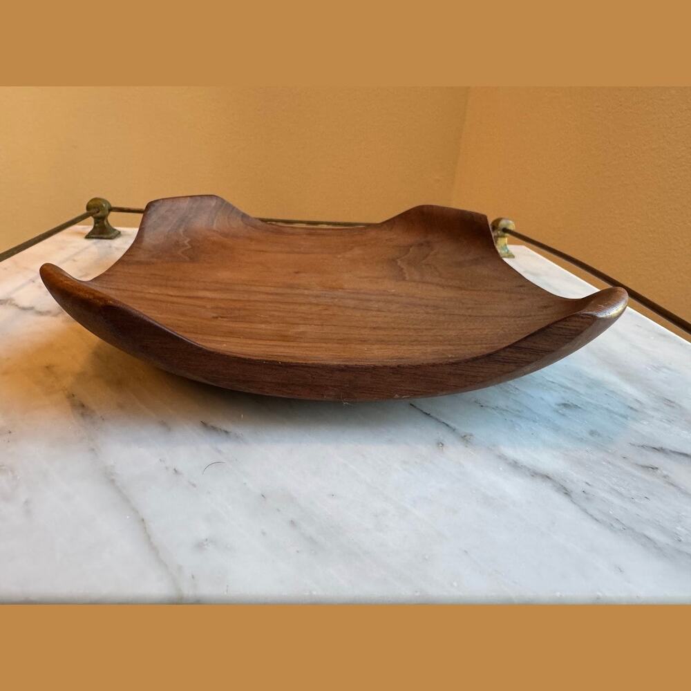 Hand Turned Walnut Bowl Squared Mid Century Modern Signed JRDC Studio Wood Tray